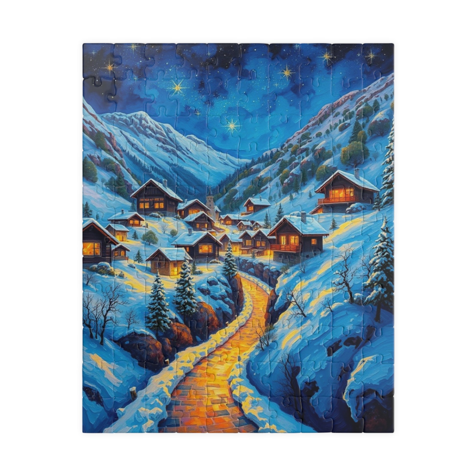 Cozy Winter Nights Puzzle, Snowy Village Artwork, 110-1014 Piece Jigsaw for Family Fun, Christmas Gift, Holiday Décor, Winter Activity 110 pcs (Vertical) The Puzzle Chest