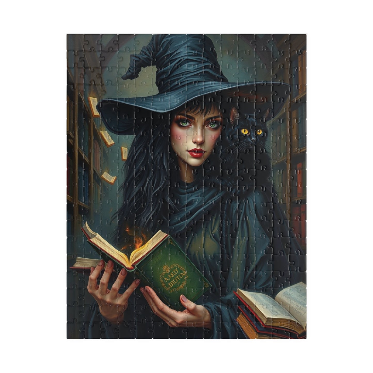 Gothic Witch Puzzle, 110, 252, 520, 1014-Piece Black Cat Dark Library Jigsaw Game for Adults, Halloween Decor, Unique Gift, Witchcraft Art 252 pcs (Vertical) Puzzle The Puzzle Chest