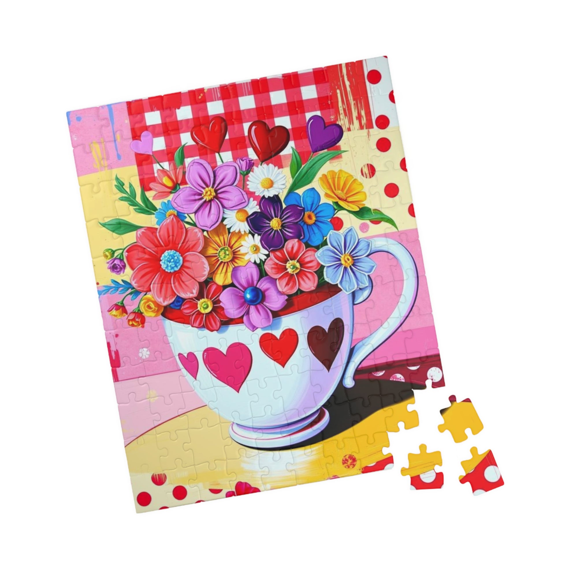 Floral Heart Teacup Puzzle, Pop Art Jigsaw Game for Family Fun, Gift for Adults and Friends, Perfect for Holidays and Birthdays Puzzle The Puzzle Chest