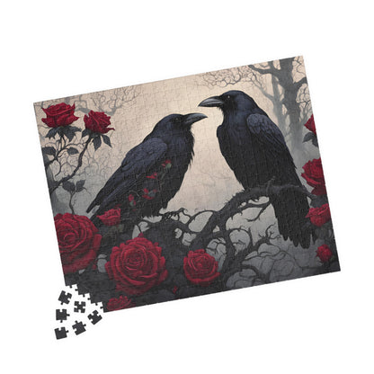Gothic Raven and Crimson Roses Puzzle, Hauntingly Beautiful Dark Fantasy Art Jigsaw Game, Mind Challenge, Artistic Hobby, Puzzle Lover Gift 520 pcs (Horizontal) Puzzle The Puzzle Chest