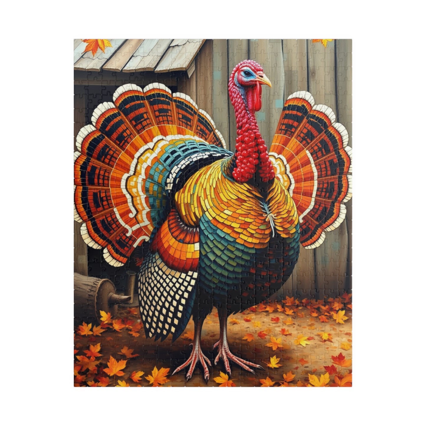 Fall Turkey Mosaic Puzzle, Autumn Bird with Rustic Farm Setting Background Jigsaw Game, Family Bonding Activity, Ideal Gift for Animal Lover 520 pcs (Vertical) Puzzle The Puzzle Chest