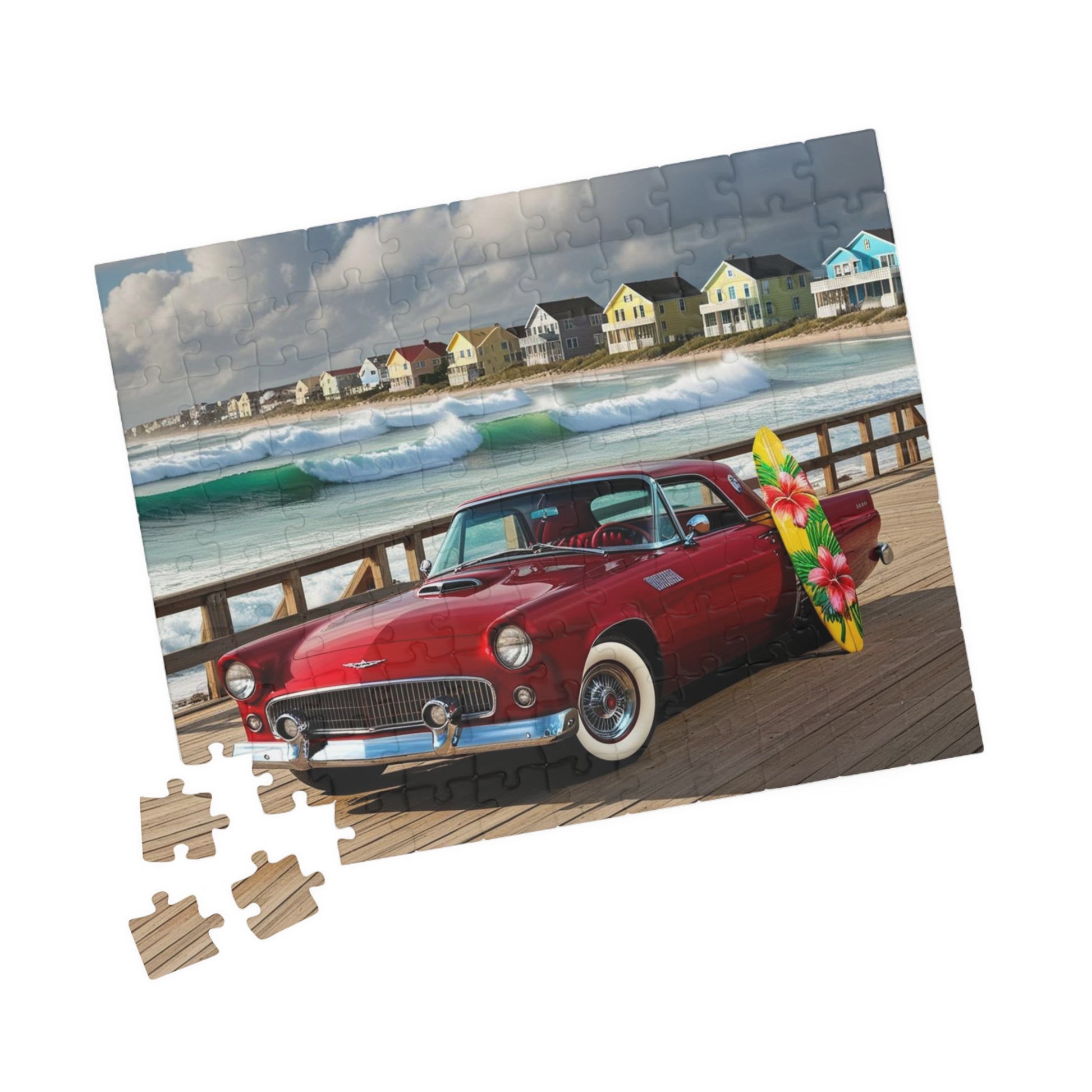 Vintage Car Puzzle, Classic Red 1955 Ford Thunderbird, Perfect Gift for Retro Puzzler Family Activity, Beach Lover, Holiday Fun Brain Teaser Puzzle The Puzzle Chest