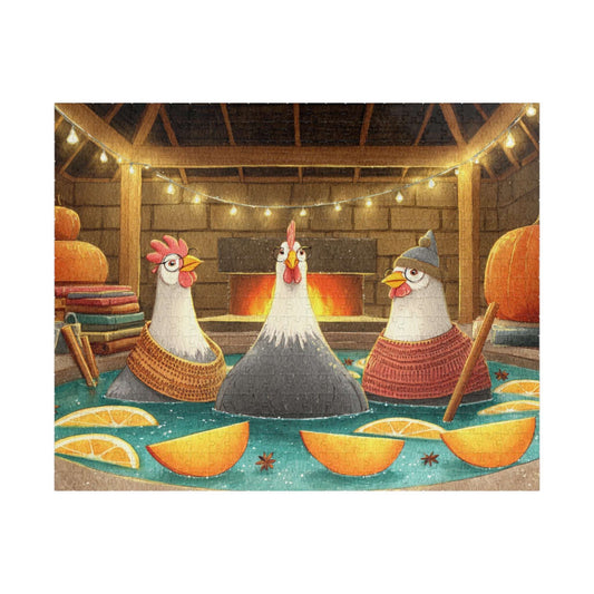 Pumpkin Spice Chicken Puzzle – Cozy Autumn Chickens in Spa Bath with Pumpkins & Cinnamon, Whimsical Fairy-Tale Jigsaw Puzzle The Puzzle Chest