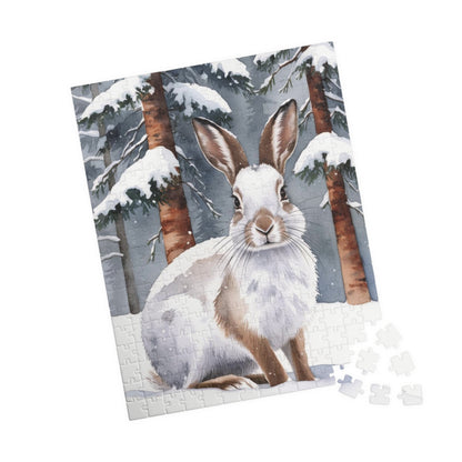 Snowshoe Rabbit Jigsaw Puzzle, Winter Landscape, Wildlife, Animal Puzzle, Winter Scene, Camouflage Puzzle, Snowy Rabbit Puzzle