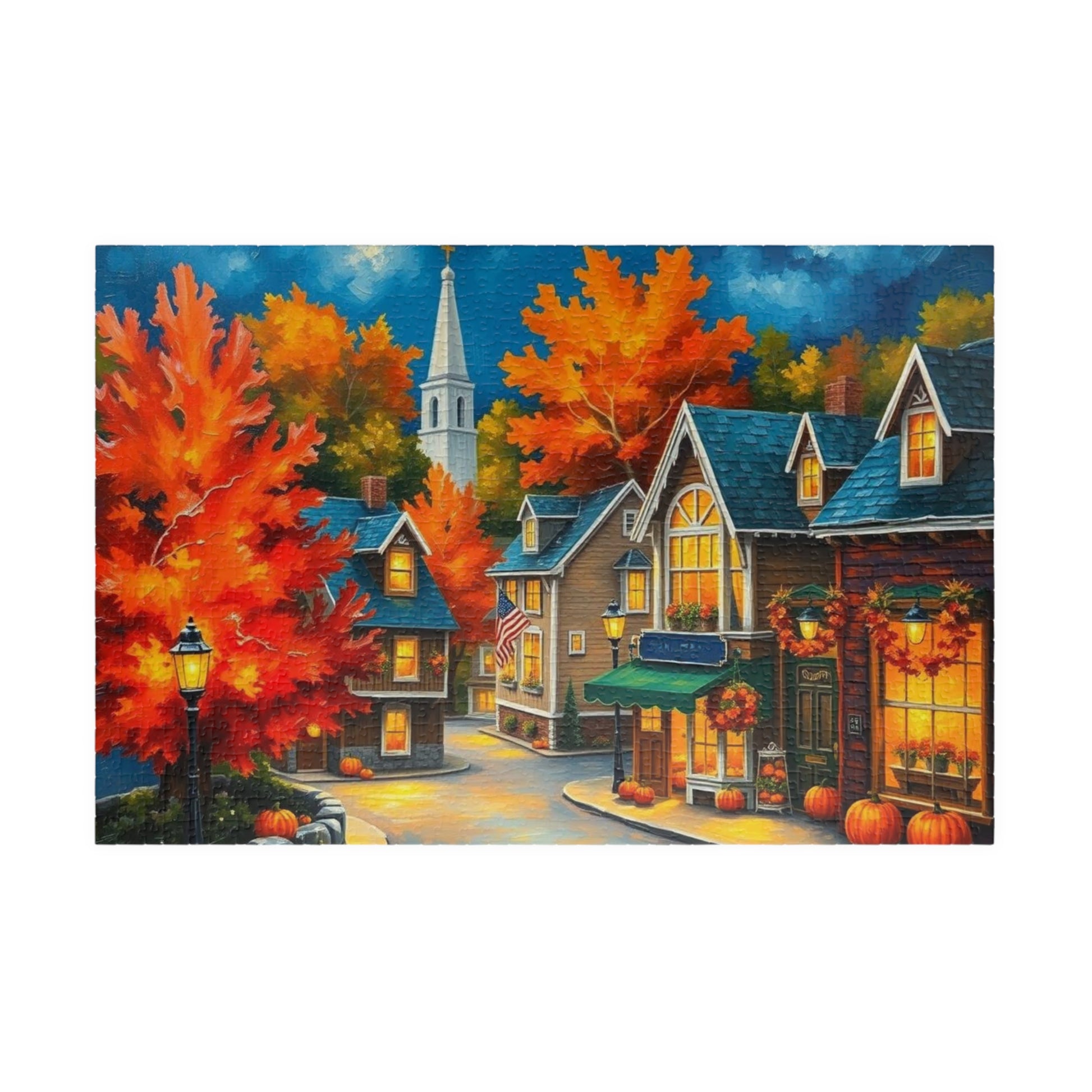 New England Village Jigsaw Puzzle Autumn, Thanksgiving Activity, Mindful Hobby, Family Fun Game, Fall Gift, Seasonal Indoor Entertainment 1014 pcs (Horizontal) Puzzle The Puzzle Chest