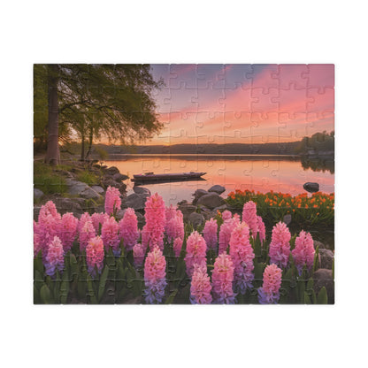 Puzzle - Lakeside Sunset Hyacinths, 110, 252, 520, 1014-piece, Jigsaw Game, Relaxing Hobby, Nature Scene, Mindfulness Activity, Floral 110 pcs (Horizontal) Puzzle The Puzzle Chest