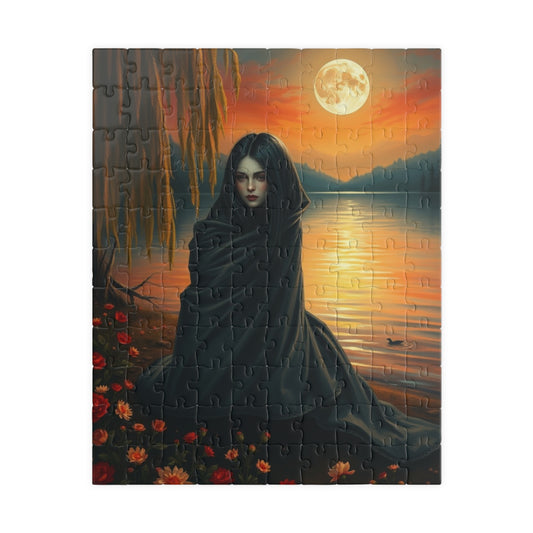 Jigsaw Puzzle, Mythical Selkie Sitting on Lakeshore under Full Moon, Dark Fantasy, 110, 252, 520, 1014-piece, Stress Relief Activity, Home