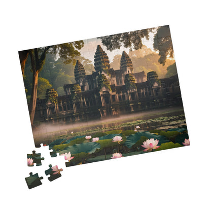 Mystical Angkor Wat Temple Jigsaw Puzzle with Lotus Flowers, Asian Ancient Temple Family Game, History Enthusiast Puzzle Lover Gift Puzzle The Puzzle Chest