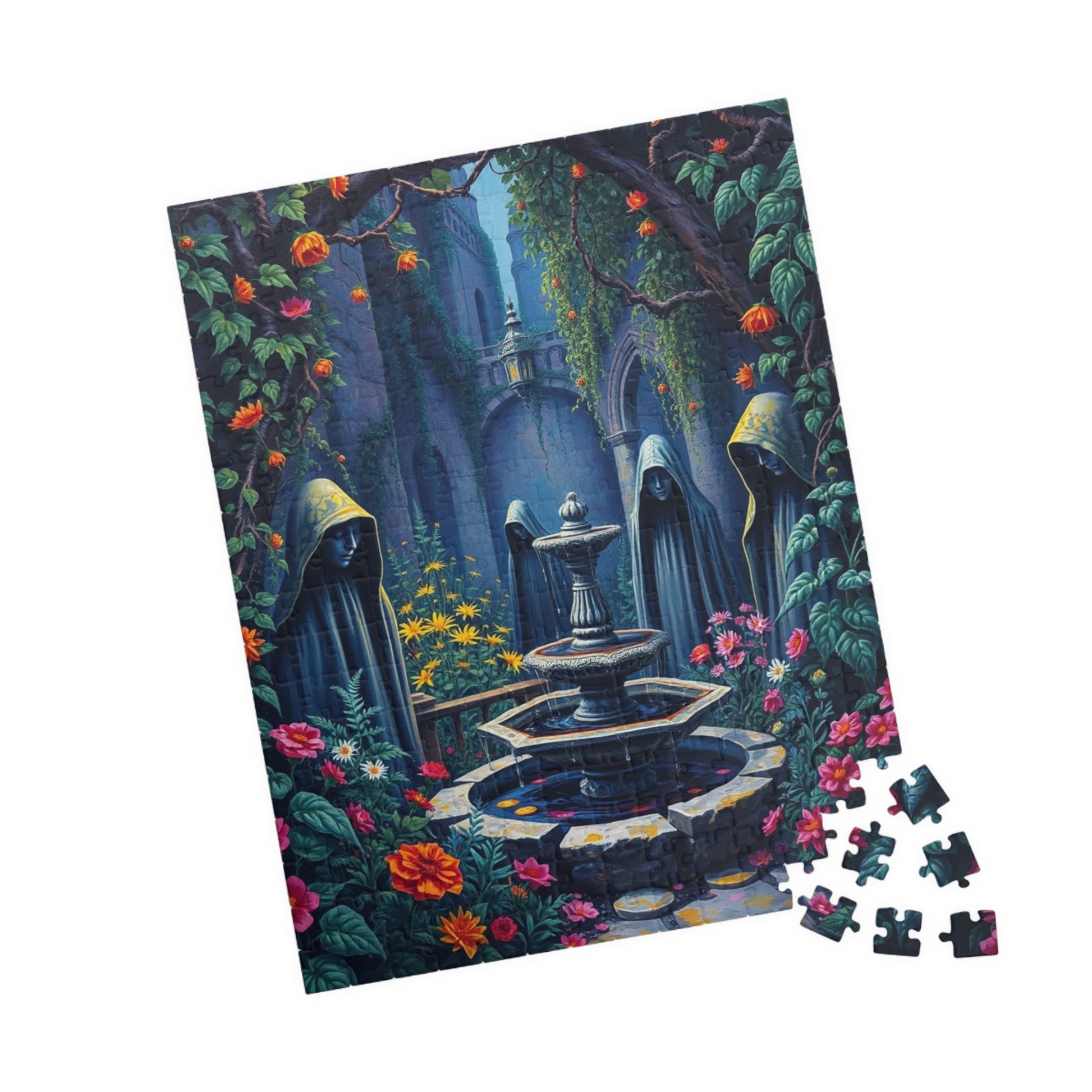 Haunting Gothic Garden Puzzle (110, 252, 520, 1014-piece), Bioluminescent Flowers Stone Statues, Mysterious Tabletop Jigsaw Game, Giftable Puzzle The Puzzle Chest