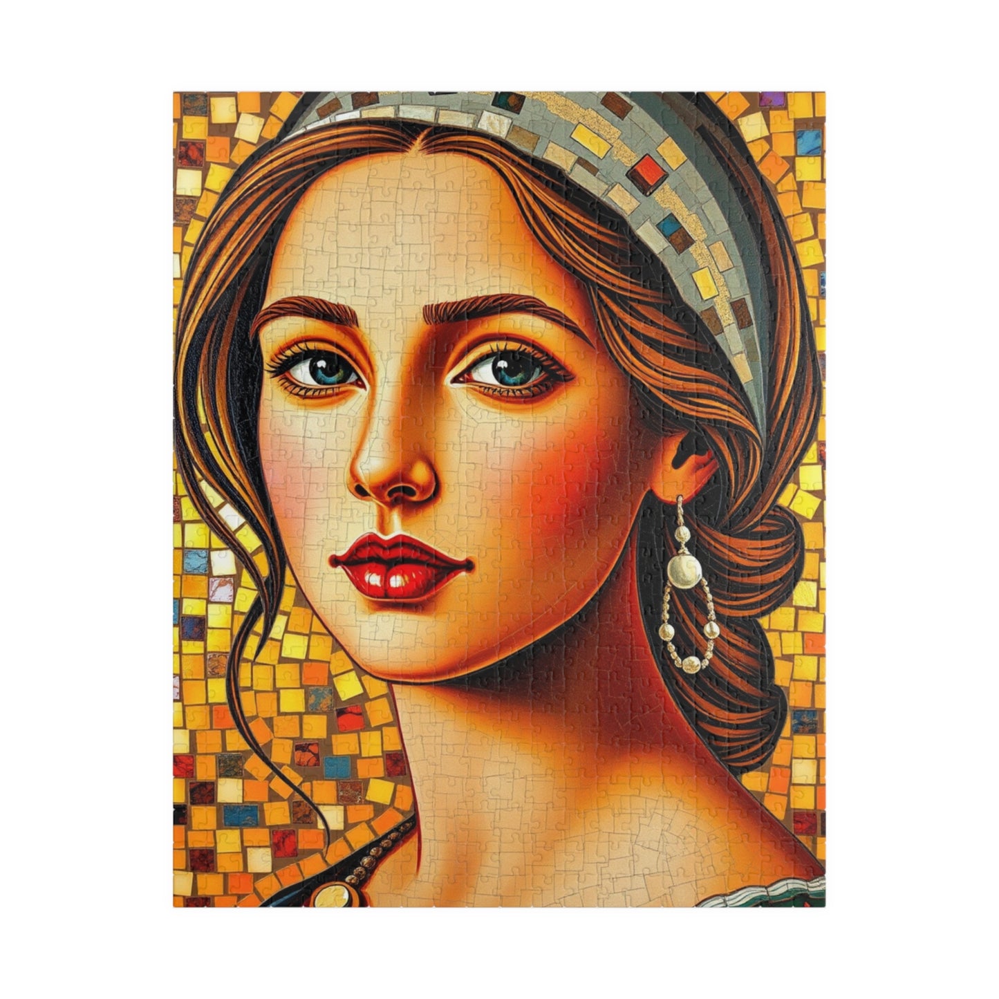 Mosaic Portrait Renaissance Woman Puzzle - 110, 252, 520, 1014-piece | Decorative Gift for Art Lover, Family or Solo Fun, Unique Collectible 520 pcs (Vertical) Puzzle The Puzzle Chest