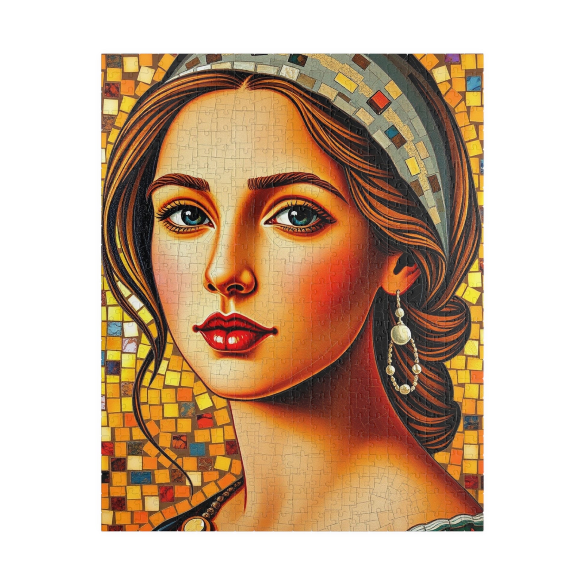 Mosaic Portrait Renaissance Woman Puzzle - 110, 252, 520, 1014-piece | Decorative Gift for Art Lover, Family or Solo Fun, Unique Collectible 520 pcs (Vertical) Puzzle The Puzzle Chest