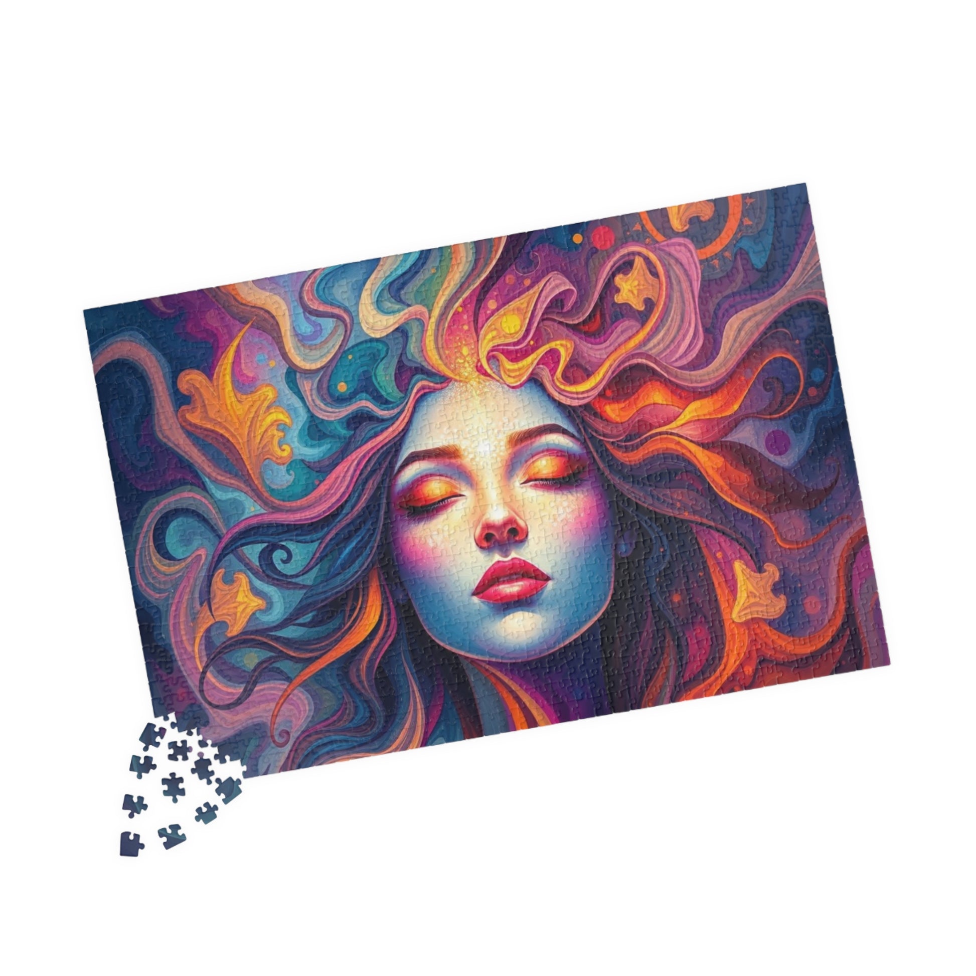 Abstract Face Jigsaw Puzzle (110-1014 Piece), Surreal Portrait of Swirling Colorful Geometric Patterns, Creative Hobby, Best Unique Gift Puzzle The Puzzle Chest