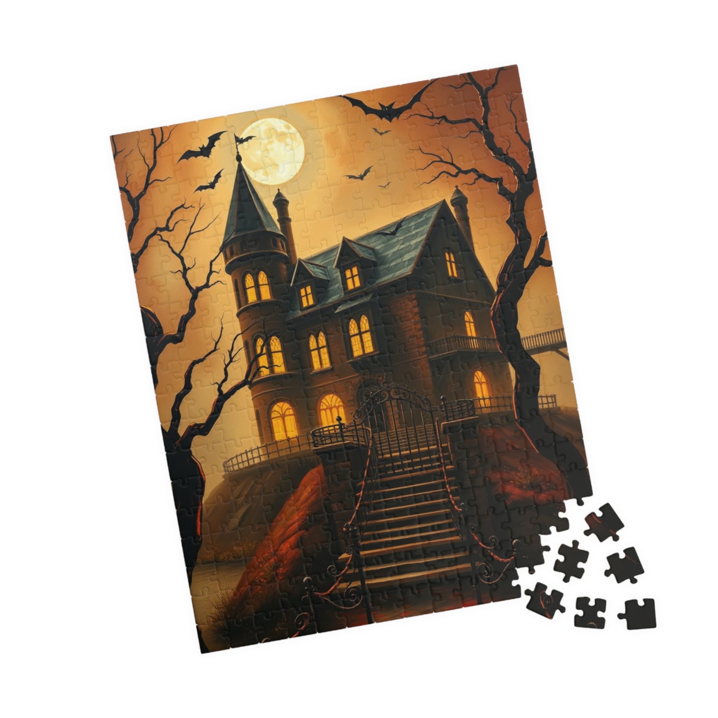 Spooky Haunted House Puzzle, Halloween Design, Family Game Night or Solo Fun, Perfect Gift for Puzzle Lover, 110 252 520 1014-piece, Mindful Puzzle The Puzzle Chest