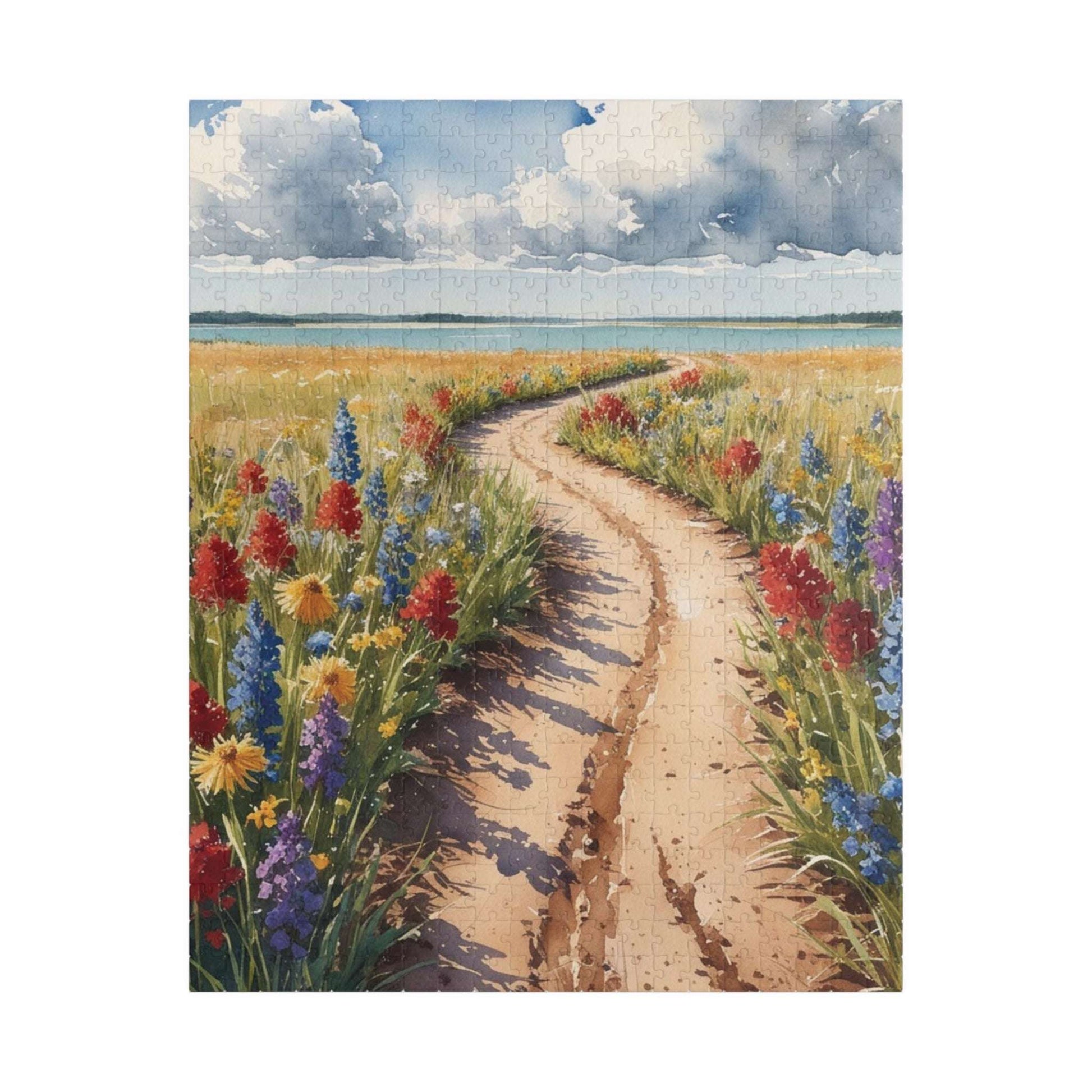 Serene Landscape Puzzle, Winding Dirt Path with Wildflowers and Clear Water, Nature-Inspired Jigsaw Game for Puzzle Enthusiast, Mindful 520 pcs (Vertical) Puzzle The Puzzle Chest