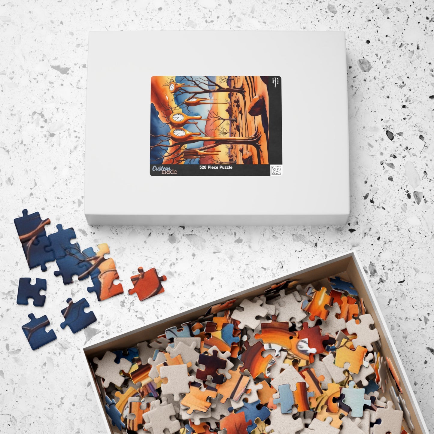 Surreal Desert Landscape Jigsaw Puzzle, Melting Clocks and Barren Trees, Mind-bending Fantasy Art Game, Salvador Dali Inspired, Giftable Puzzle The Puzzle Chest
