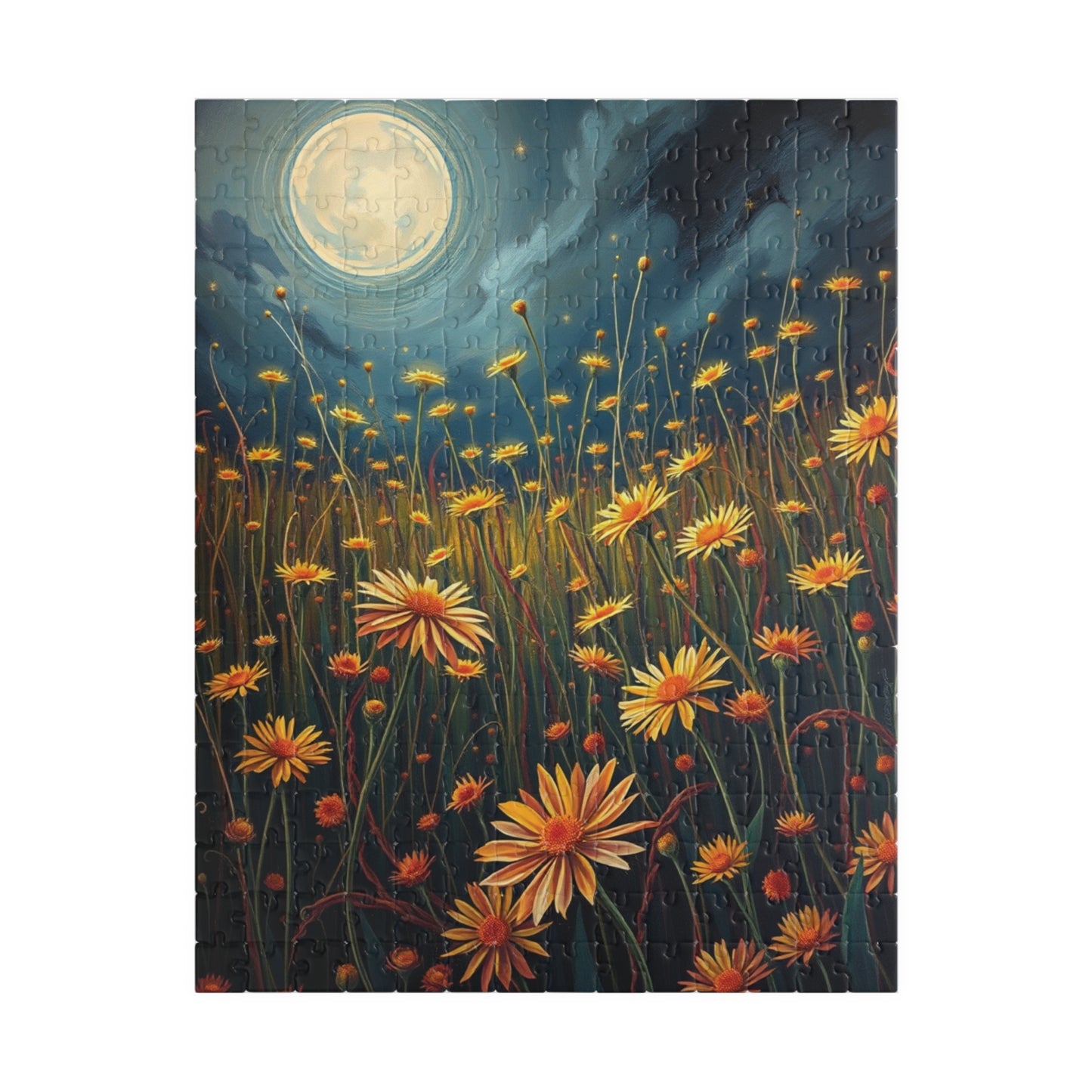 Eerie Wildflower Meadow Puzzle, Creepy Flowers Under a Full Moon, Nature-Inspired Floral Theme Dark Fantasy Jigsaw Game, Puzzle Lovers Gift 252 pcs (Vertical) Puzzle The Puzzle Chest