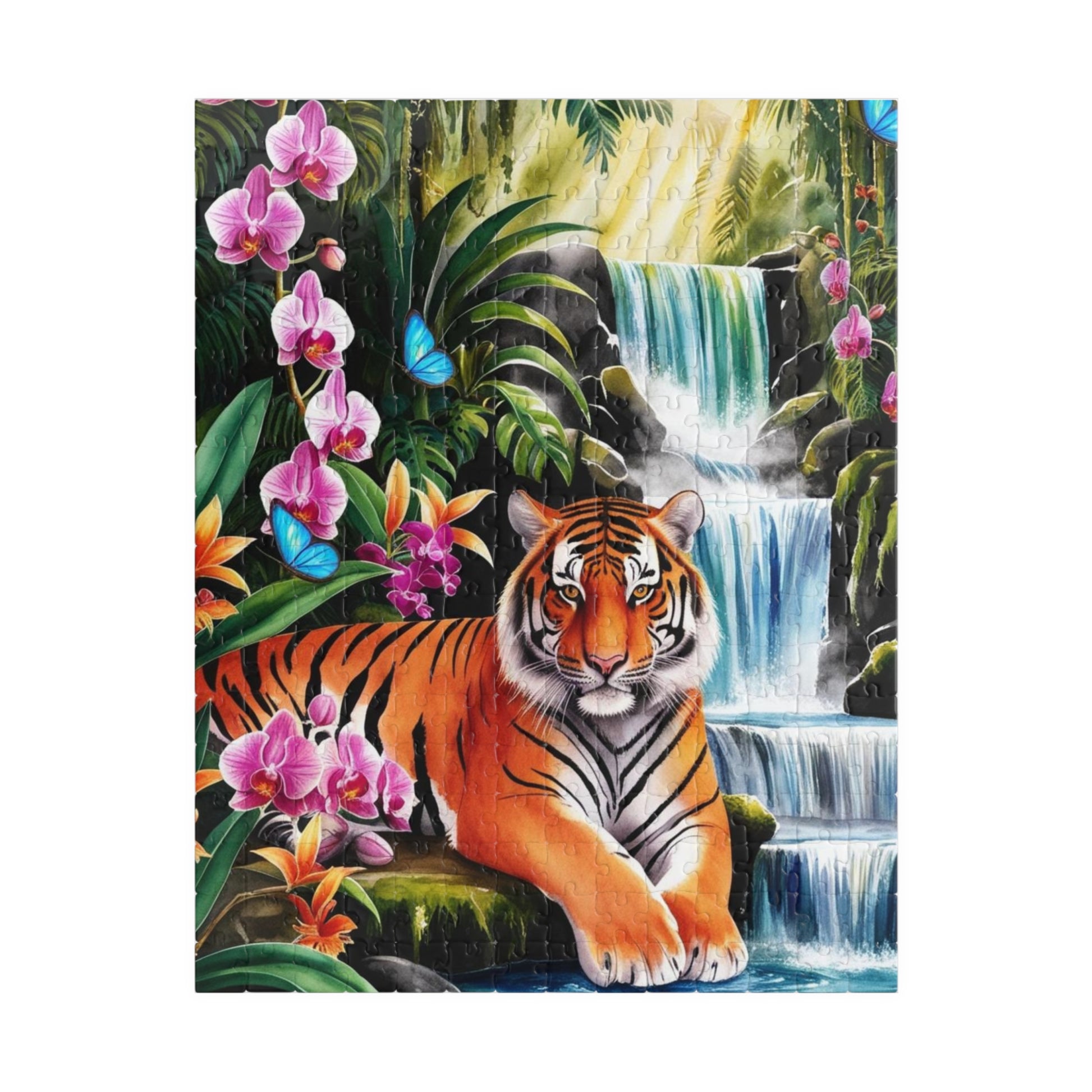 Puzzle, Tiger and Waterfall Scene, Jungle Wildlife Jigsaw, 110-1014 Piece, Relaxing Wildlife Puzzle, Family Fun Activity, Nature Lover Gift 252 pcs (Vertical) Puzzle The Puzzle Chest