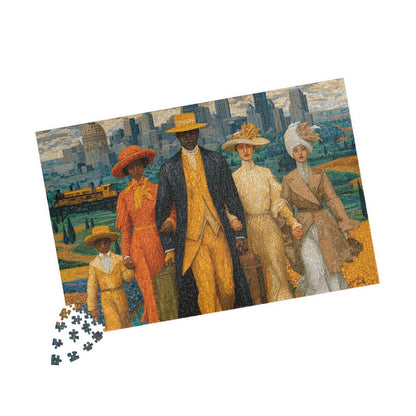 Afrocentric Jigsaw Puzzle - African American Migration Scene with Families, Fields & Urban Background 1014 pcs (Horizontal) Puzzle The Puzzle Chest