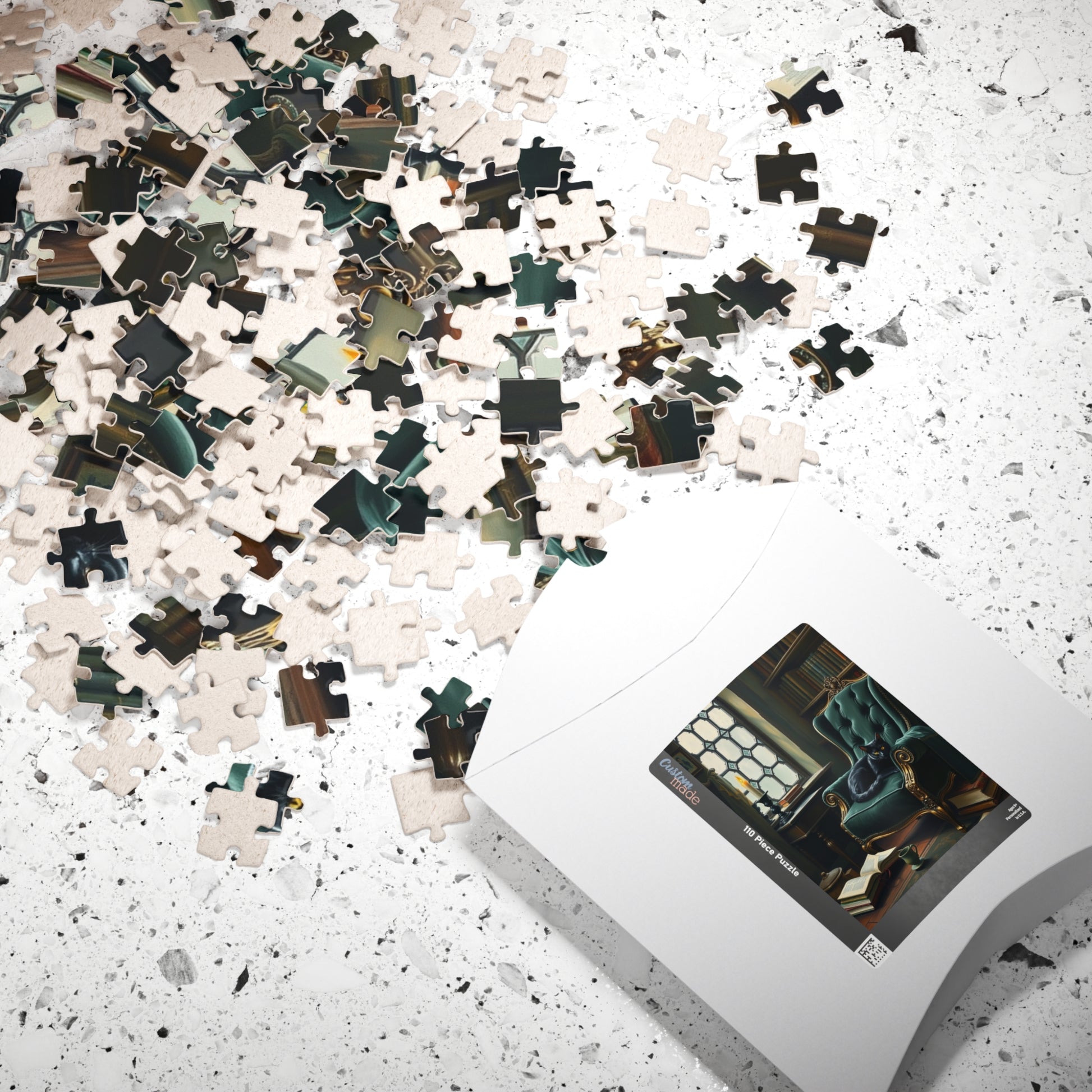 Cozy Gothic Cat Library Puzzle, 110/252/520/1014-Piece Solo Game, Gift Idea for Dark Fantasy Art Enthusiast and Cat Lover, Relaxing Activity Puzzle The Puzzle Chest