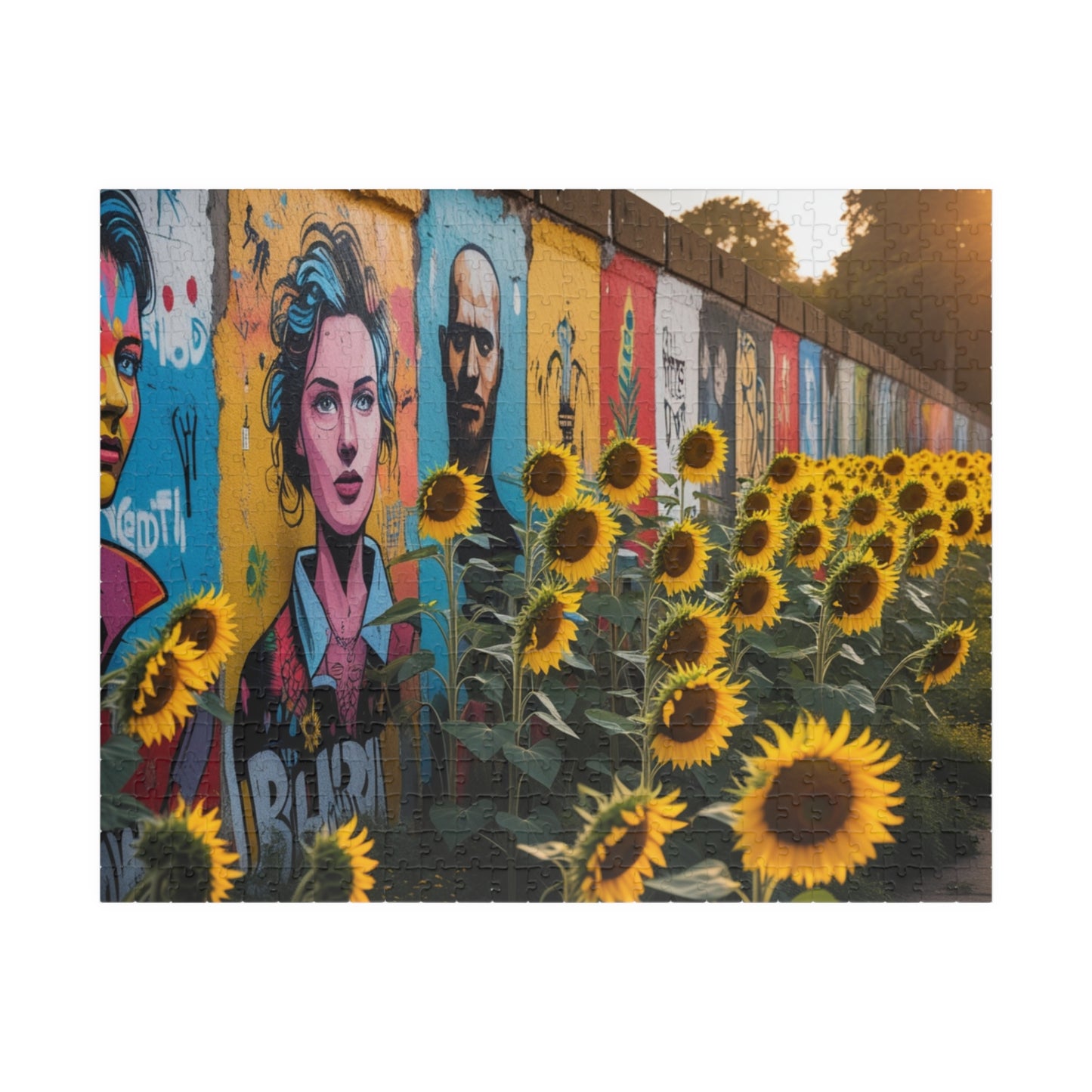 Historical Berlin Wall Jigsaw Puzzle, Vibrant Street Art and Blooming Sunflowers, Hopeful Theme Family Game Night Mindful Activity, Giftable 520 pcs (Horizontal) Puzzle The Puzzle Chest