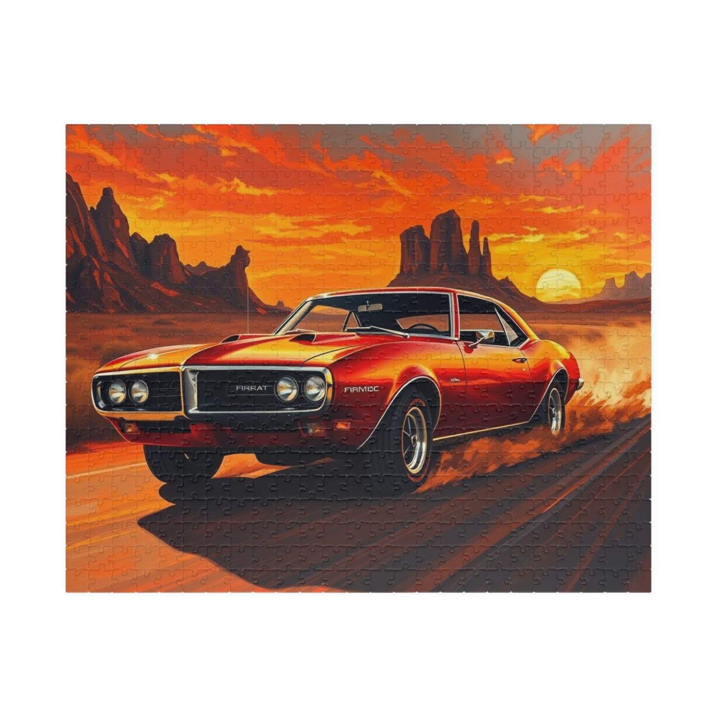 Vintage Muscle Car Jigsaw Puzzle, Classic Red 1967 Pontiac Firebird, Iconic Vehicle in the Desert Scene, Classic Car Enthusiast Gift for Him 520 pcs (Horizontal) Puzzle The Puzzle Chest
