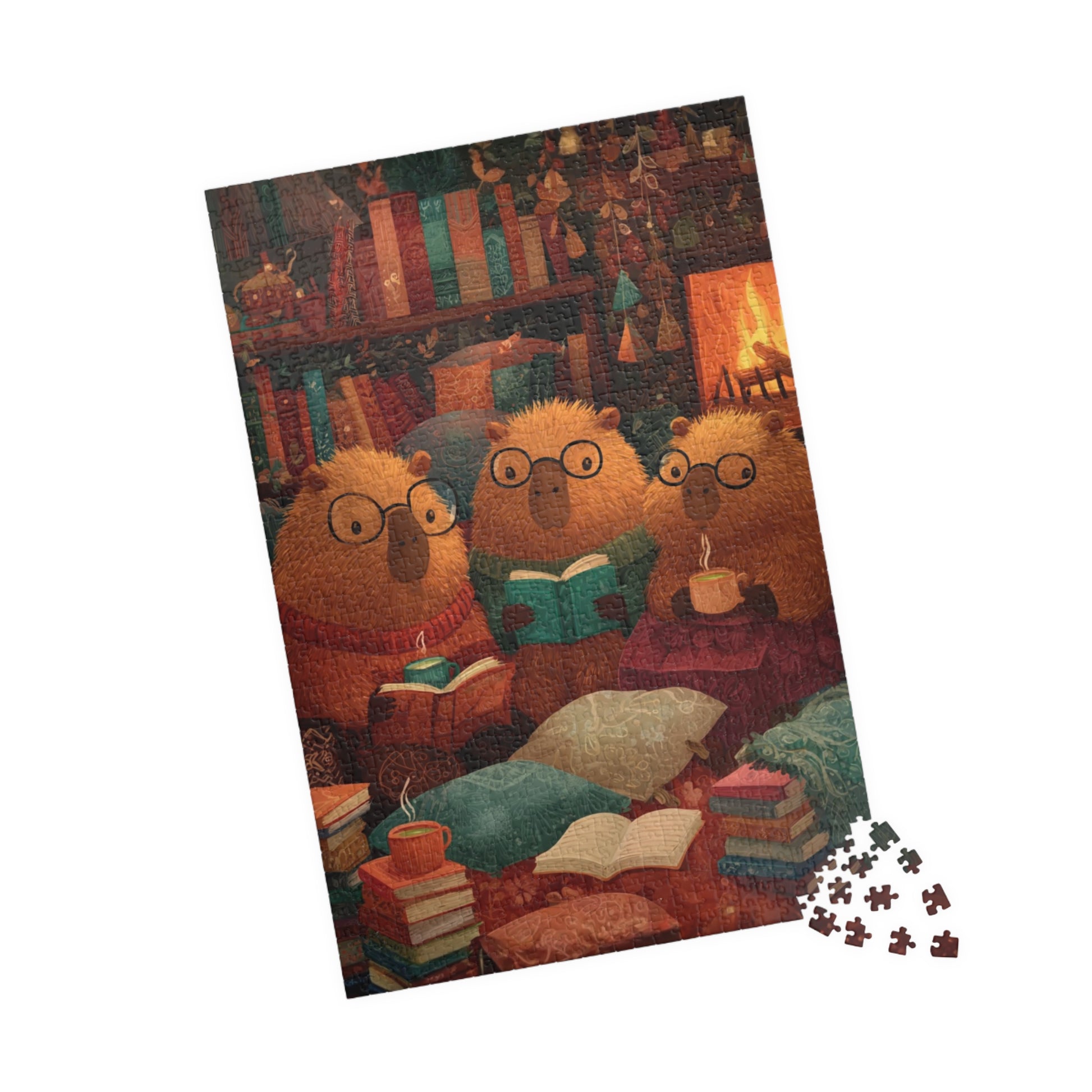 Capybaras Book Nook Jigsaw Puzzle, Cozy Animal Themed Game for Kids and Adults 1014 pcs (Vertical) Puzzle The Puzzle Chest
