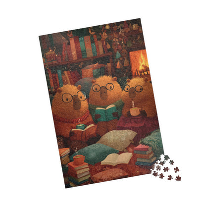 Capybaras Book Nook Jigsaw Puzzle, Cozy Animal Themed Game for Kids and Adults 1014 pcs (Vertical) Puzzle The Puzzle Chest