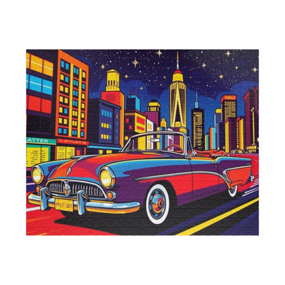 Classic Car Puzzle - Pop Art Jigsaw Game, Retro City Night Scene 520 pcs (Horizontal) Puzzle The Puzzle Chest