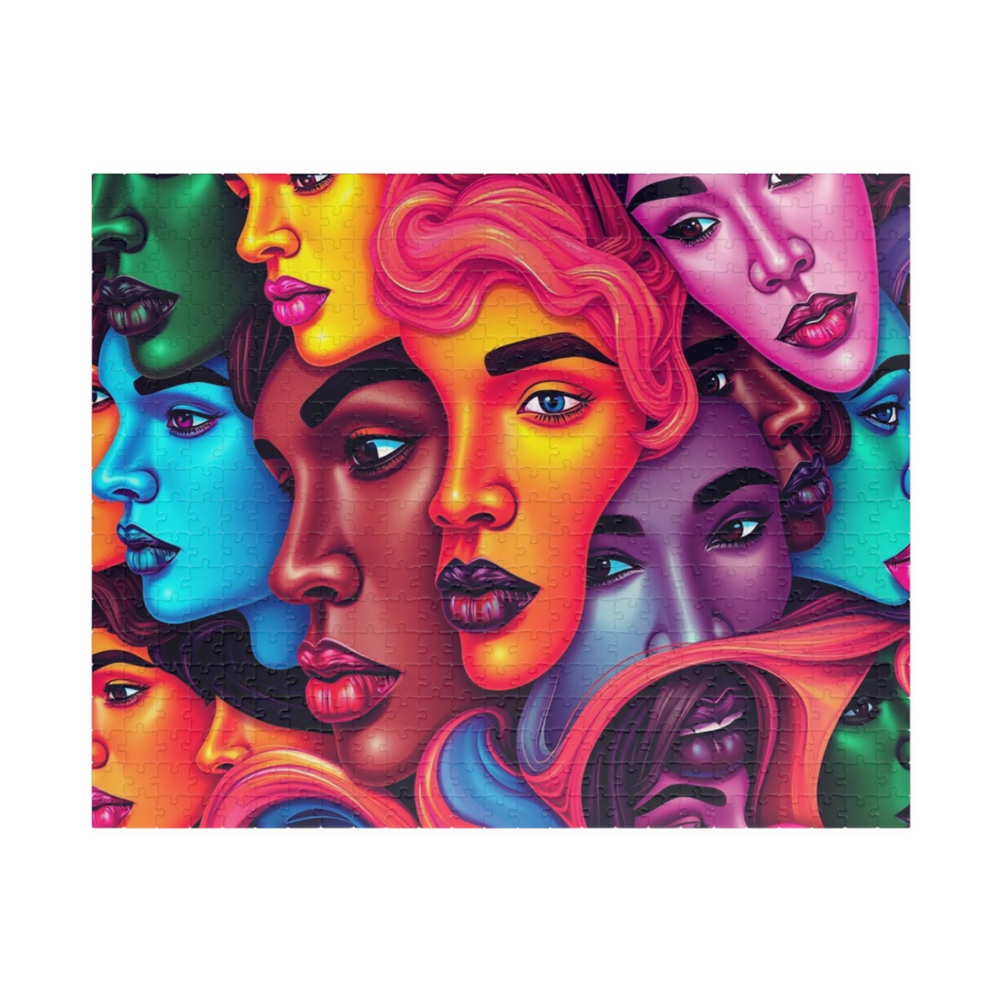 Blended Faces Abstract Jigsaw Puzzle, Interwoven Kaleidoscope Neon Faces, Brain Teaser, Unique Hobby Gift for Puzzle Enthusiasts, Collectors 520 pcs (Horizontal) Puzzle The Puzzle Chest