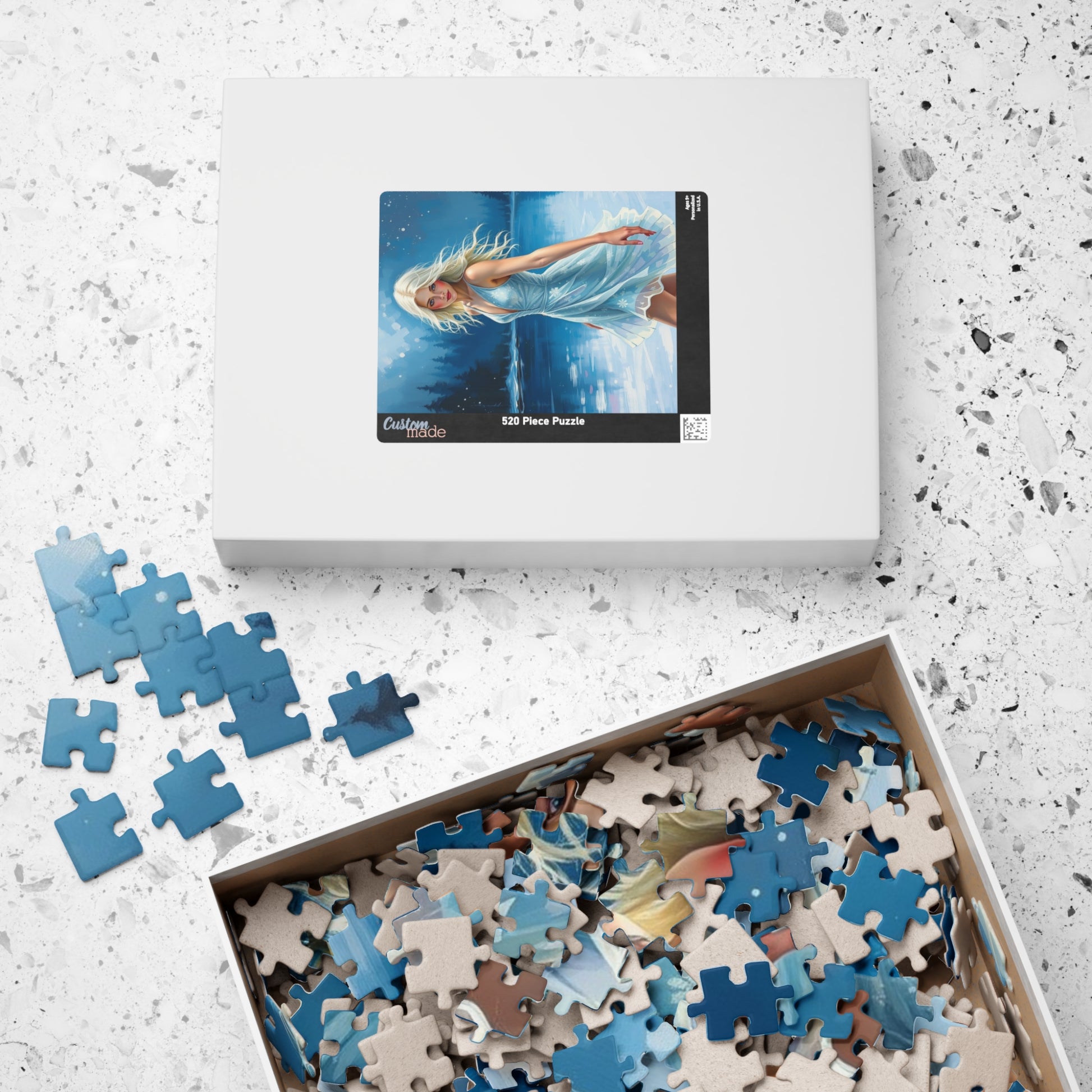 Puzzle - Ice Skating Woman on Frozen Lake, 110, 252, 520, 1014-piece Jigsaw, Sparkling Silver Skating Dress, Winter Activity, Relaxing Puzzle The Puzzle Chest