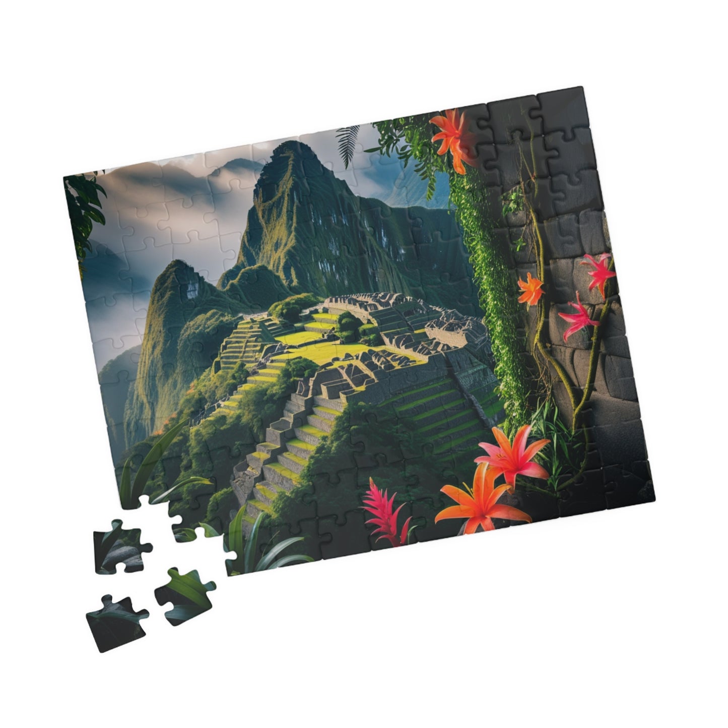 Machu Picchu Historic Landmark Puzzle, Jungle Vines Tropical Flowers, South American Travel Jigsaw Game, Nature Inspired Puzzle Lover Gift Puzzle The Puzzle Chest