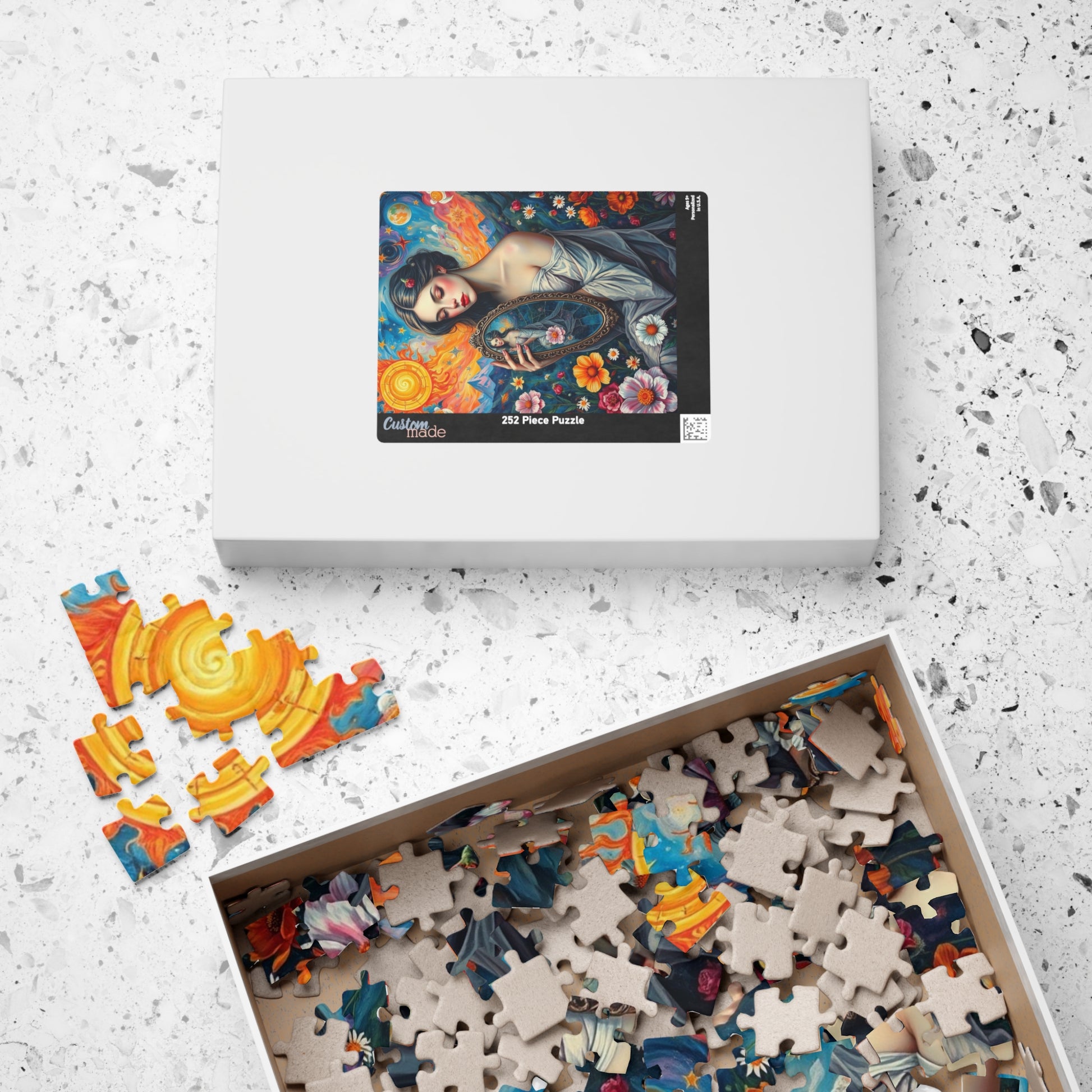 Dreamlike Self-Reflection Jigsaw Puzzle with Vibrant Flowers and Stars, Frida Kahlo Inspired, 110-1014 Piece Gift for Puzzle Art Lover Puzzle The Puzzle Chest