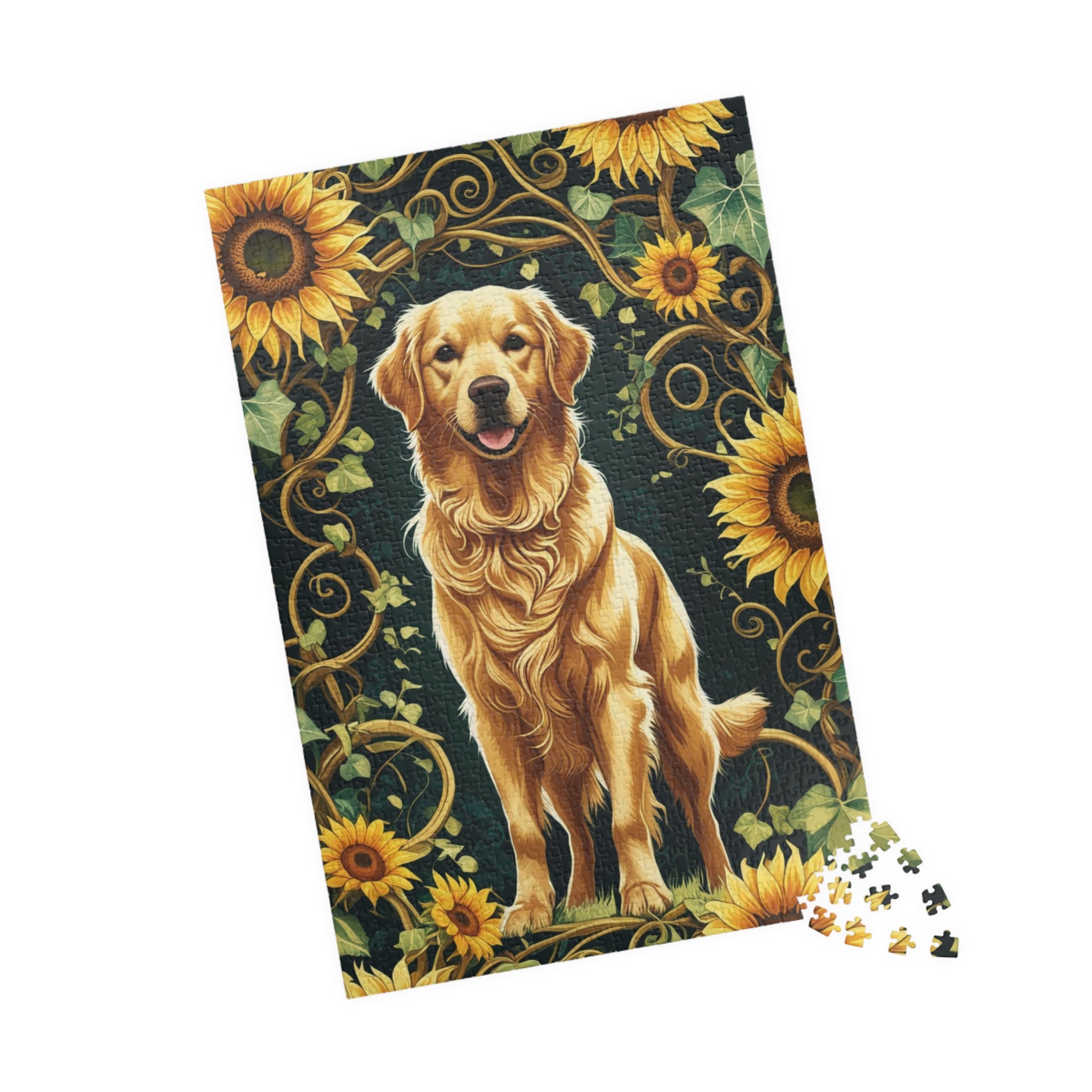 Vintage Golden Retriever Jigsaw Puzzle, Floral Sunflower Dog Themed Game for Family Fun Leisure Activity, Pet Owner Best Unique Gift, Hobby Puzzle The Puzzle Chest
