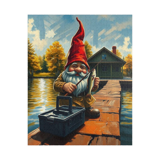 Cottagecore Gnome Fishing Peacefully – Rustic Lake Dock Vintage Jigsaw Puzzle Puzzle The Puzzle Chest