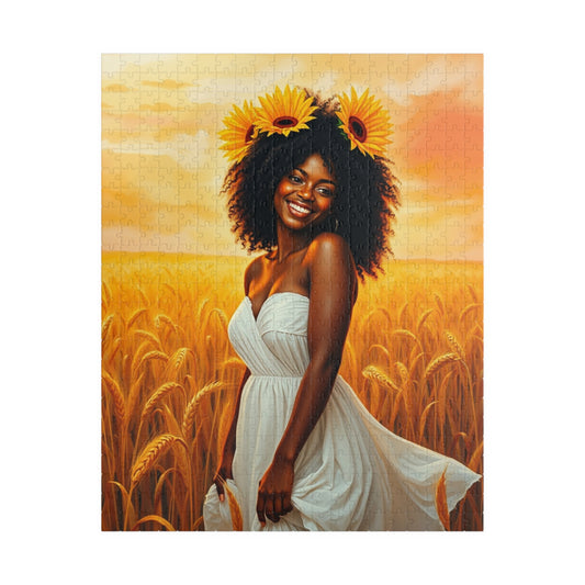 Serene Afrocentric Puzzle - Black Woman Wheat Field Jigsaw 520 pcs (Vertical) Puzzle The Puzzle Chest