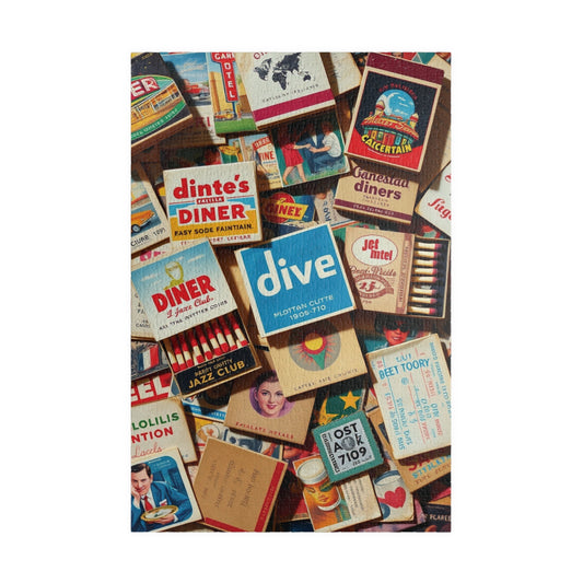 Vintage Matchbook Collage Jigsaw Puzzle, Retro Americana Memorabilia, Old Matchboxes Postcards and Receipts, Mid-Century Diner Motel Designs 1014 pcs (Vertical) Puzzle The Puzzle Chest
