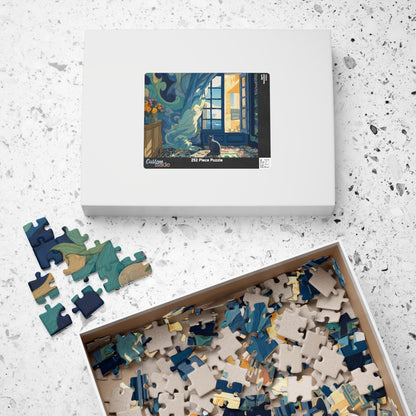Cat and the Blue Window – Serene Fauvist Jigsaw Puzzle, Animal Theme Seaside Kitten Puzzle, Matisse-Inspired Puzzle The Puzzle Chest