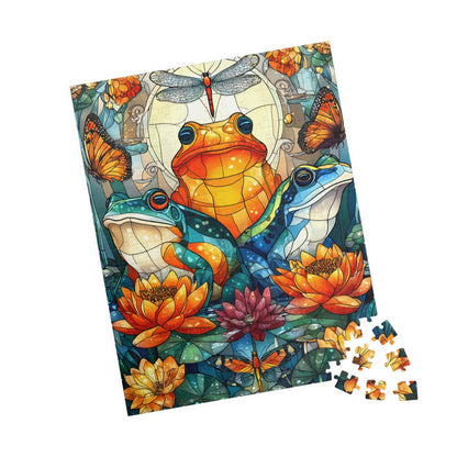 Colorful Frog and Lotus Illustration Puzzle | 110/252/520/1014 Piece Animal Jigsaw 252 pcs (Vertical) Puzzle The Puzzle Chest