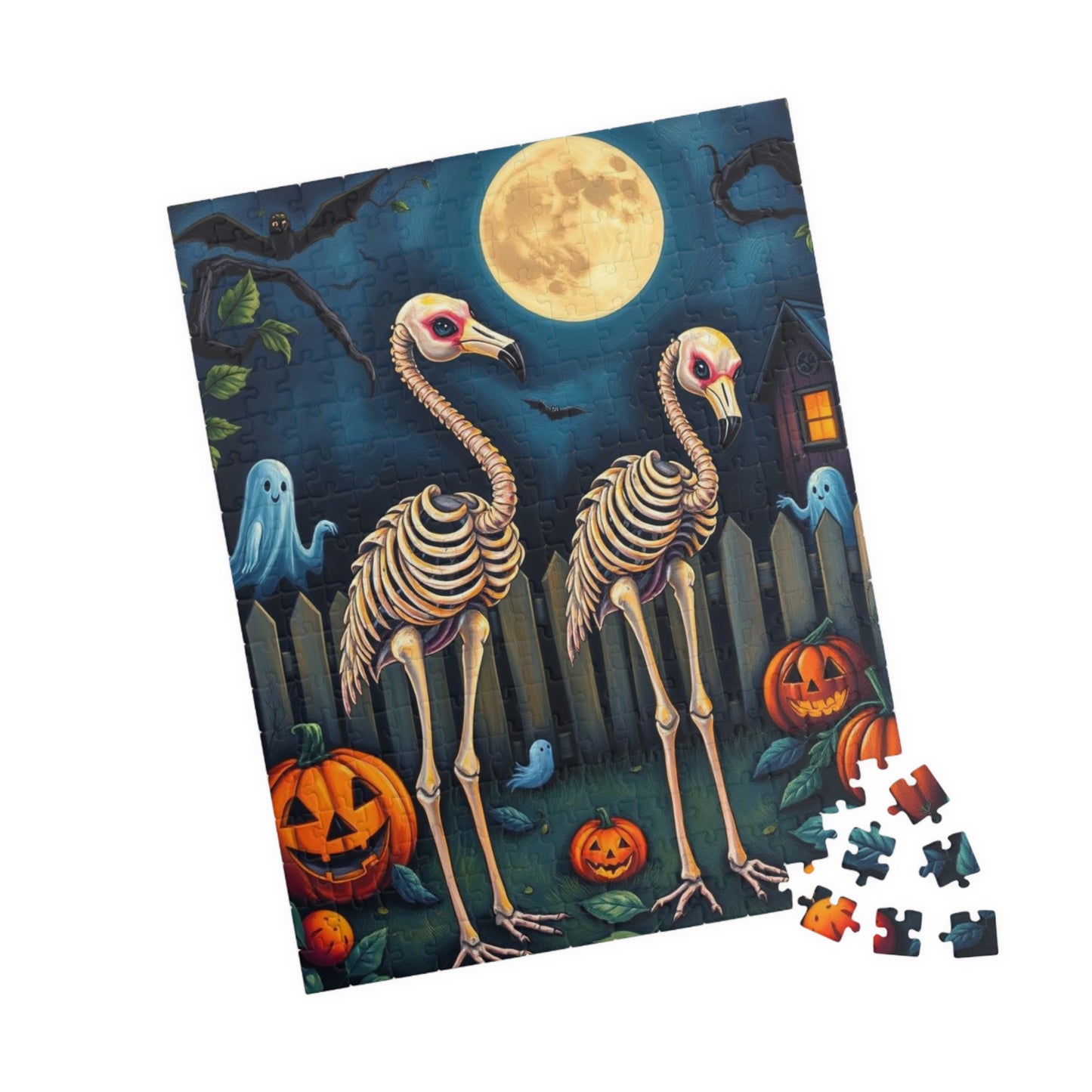 Halloween Skeleton Puzzle - Spooky Flamingo 110, 252, 520, 1014-piece Jigsaw Perfect for Fall Family Fun, Haunted House Decor, Pumpkin Love Puzzle The Puzzle Chest