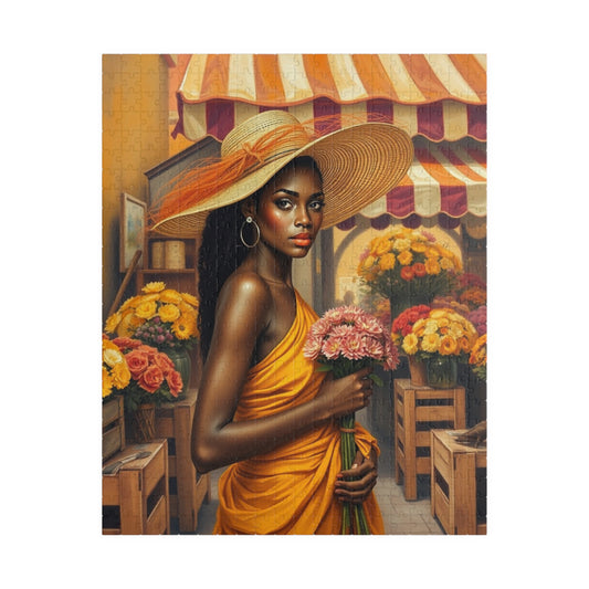 Floral African American Woman Puzzle, 110-1014 Piece Colorful Black Lady Flower Market Jigsaw Game, Gift for Art Lover, Mindfulness Activity 520 pcs (Vertical) Puzzle The Puzzle Chest