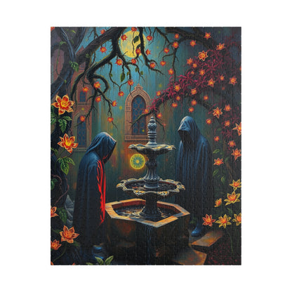 Ghostly Gothic Garden Puzzle, Dark Fantasy Scene with Glowing Flowers and Hooded Figures, Quiet Leisure Staycation Activity for Puzzle Lover 520 pcs (Vertical) Puzzle The Puzzle Chest