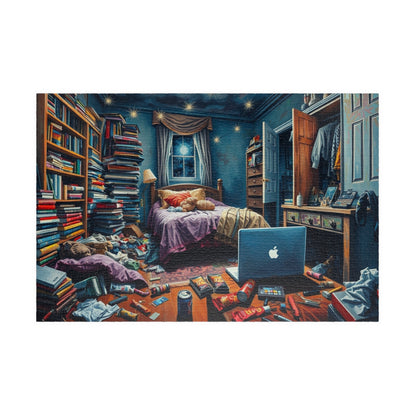 Jigsaw Puzzle, Chaotic Bedroom Humorous Puzzle, Family Game Night, Interactive Activity, Mind Boggling Challenge, Relaxing Hobby, Holiday