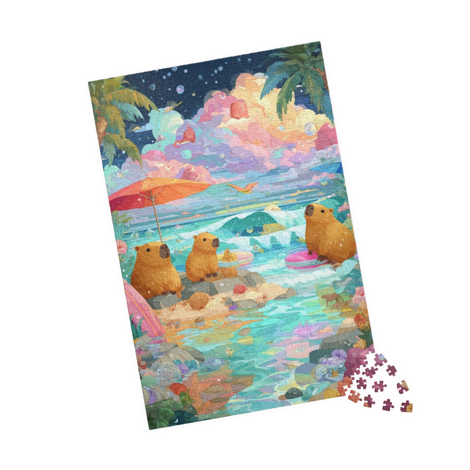 Beach Day Capybaras Puzzle, Tropical Paradise Beach Scene Animal Jigsaw Game 1014 pcs (Vertical) Puzzle The Puzzle Chest