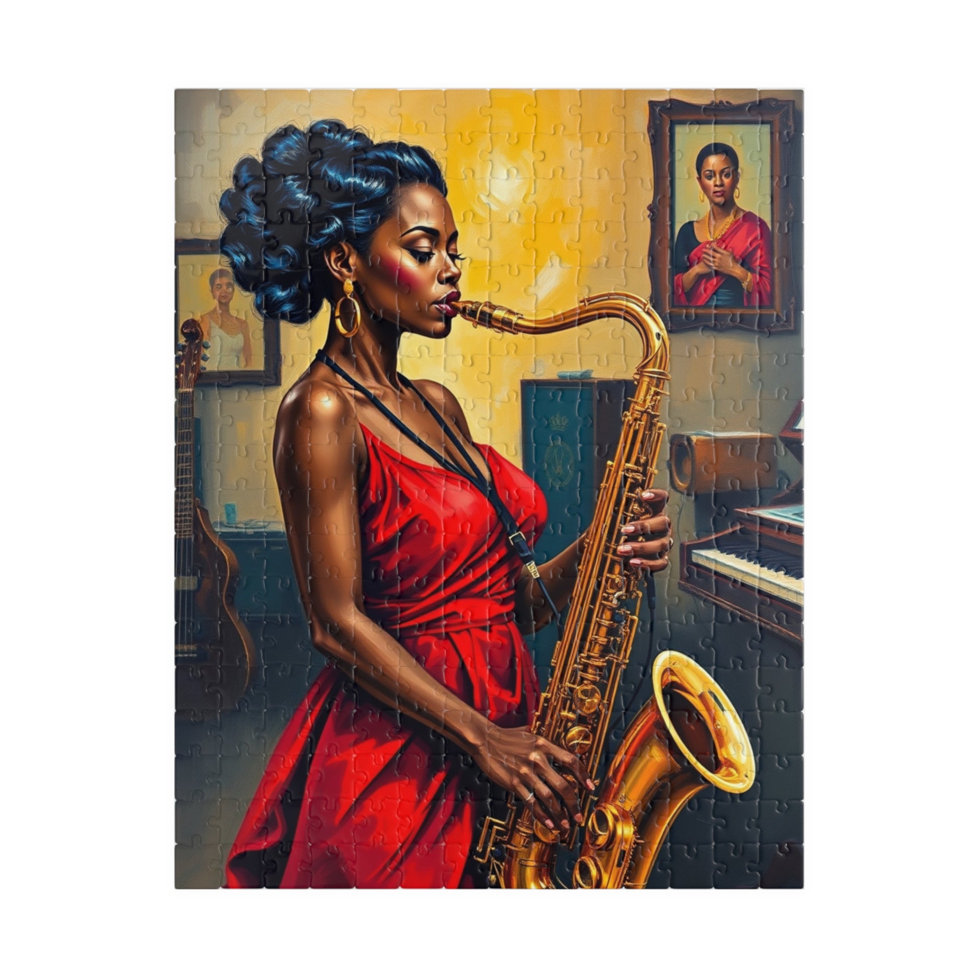 Elegant Jazz Woman Jigsaw Puzzle | 110, 252, 520, 1014-piece African American Woman | Art Lovers Gift, Music Theme Home Activity, Solo Fun 252 pcs (Vertical) Puzzle The Puzzle Chest