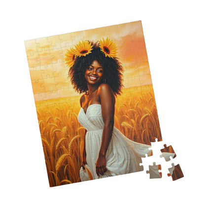 Serene Afrocentric Puzzle - Black Woman Wheat Field Jigsaw Puzzle The Puzzle Chest
