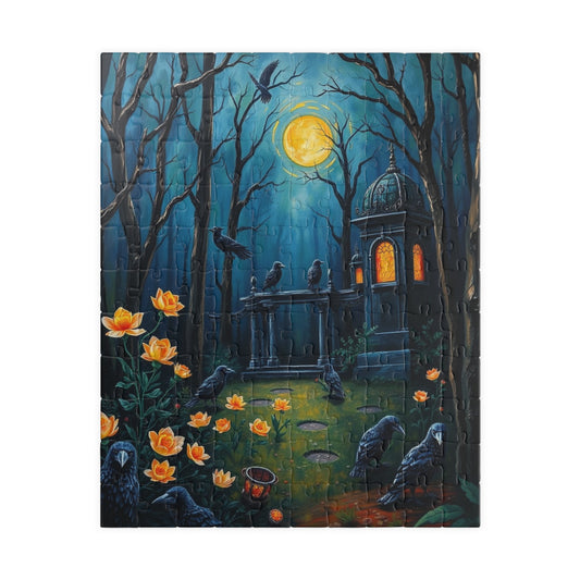 Mystical Graveyard Jigsaw Puzzle, Enchanting Black Raven Gothic Artwork, Gift for Halloween, Cozy Night Activity Solo Fun, Unique Art Puzzle 110 pcs (Vertical) Puzzle The Puzzle Chest