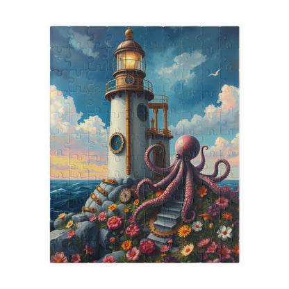 Whimsical Octopus Lighthouse Puzzle, 110 252 520 1014-piece Steampunk Animal Jigsaw, Fun Gift for Ocean Lovers, Family Game Night, Nautical 110 pcs (Vertical) Puzzle The Puzzle Chest