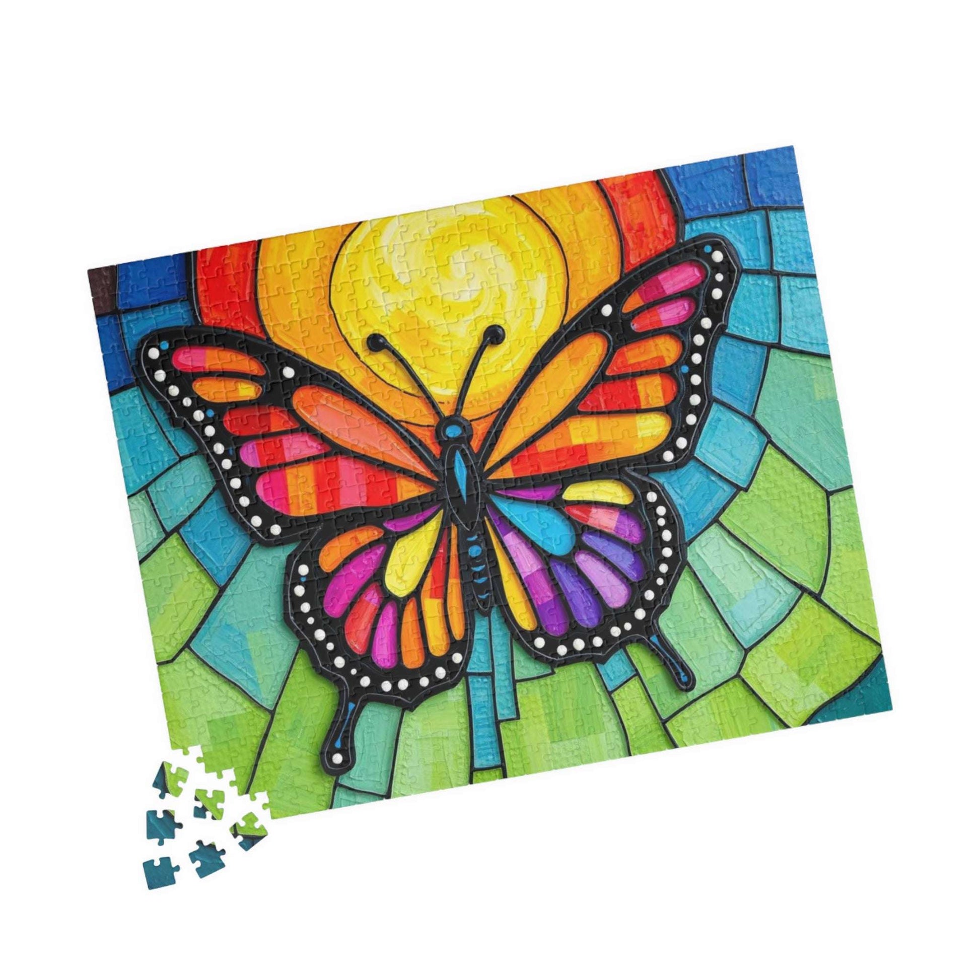 Multicolored Wings Butterfly Puzzle, Stained Glass Style 110-1014 Piece Jigsaw Game, Mindfulness Activity, Family Fun, Holiday Birthday Gift