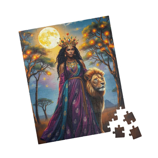 Moonlit African American Princess Puzzle - Savannah Night Jigsaw, Black Woman Art, Afrocentric Artwork 110 pcs (Vertical) Puzzle The Puzzle Chest