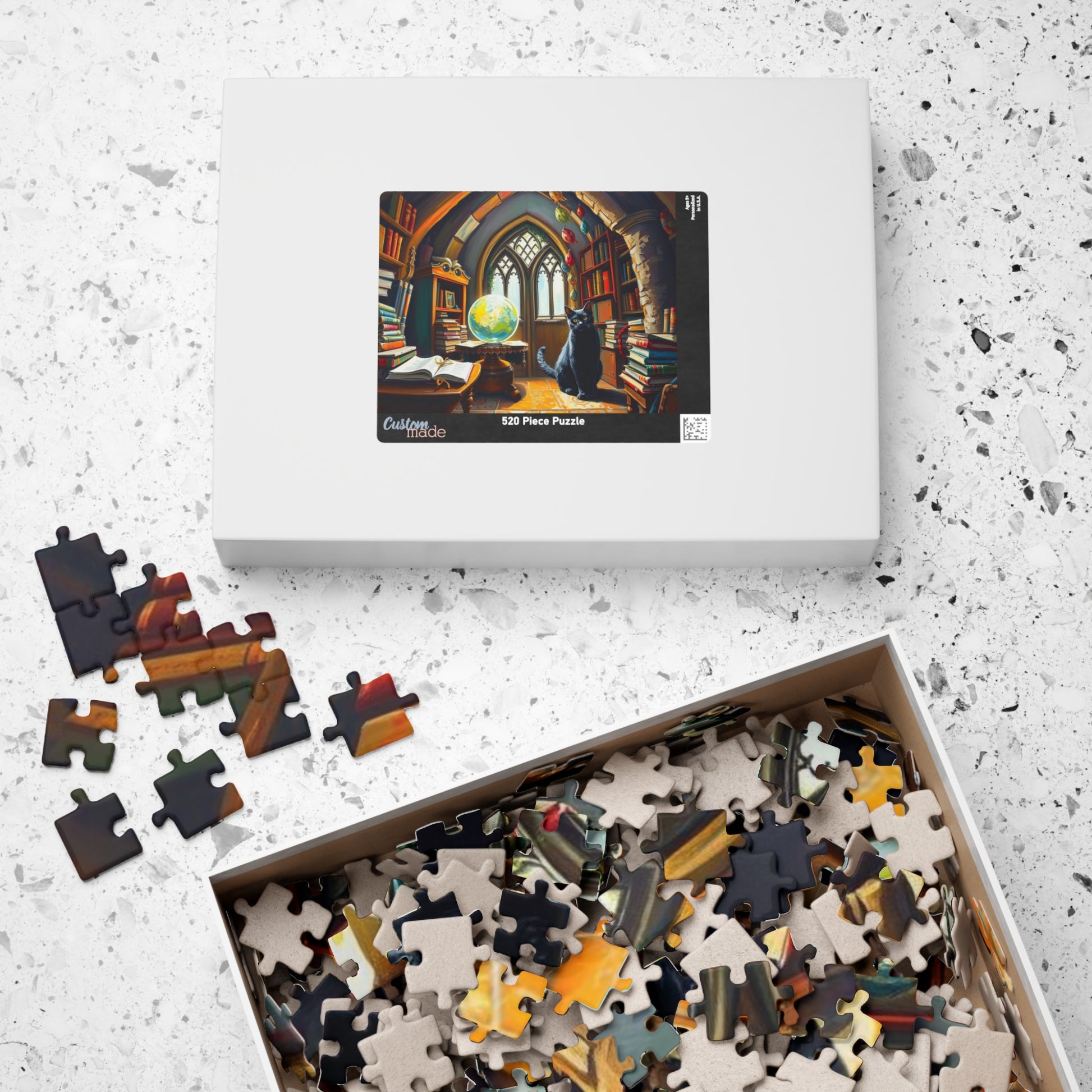 Cat Lover's Fantasy Puzzle, Cozy Gothic Library Scene, 110/252/520/1014-Piece Jigsaw, Gift for Cat Enthusiast, Home Décor, Fun Activity The Puzzle Chest